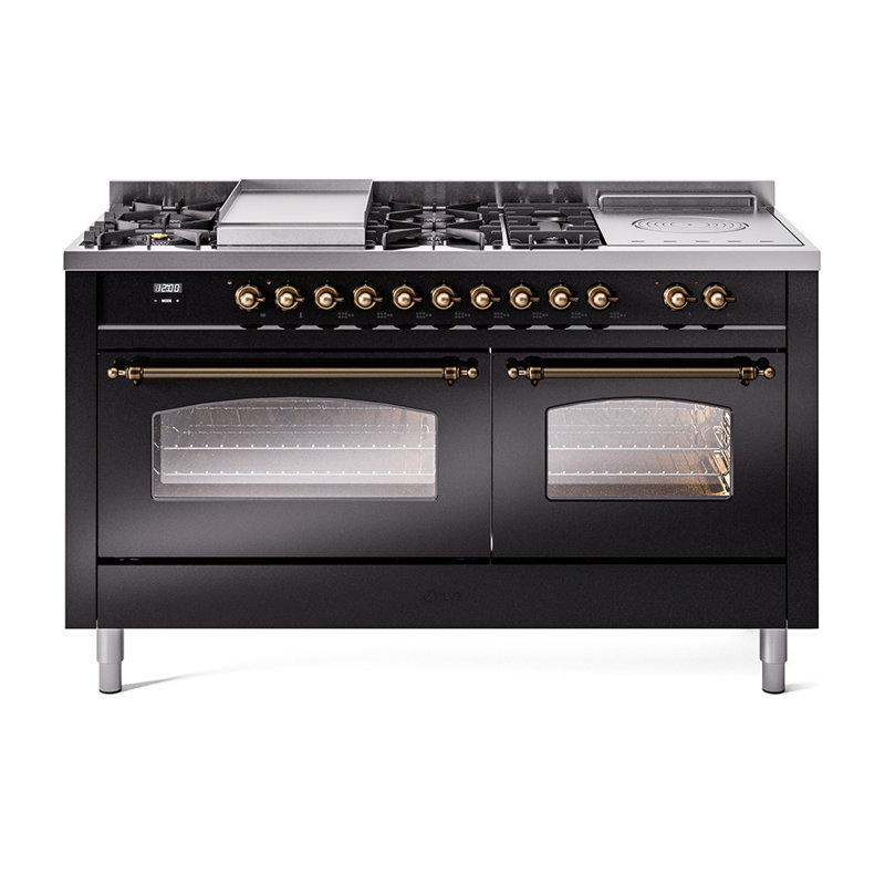 ILVE Nostalgie II 60 Dual Fuel Range, 5 Burners, Griddle, Frenchtop , Emerald Green/Bronze, Natural Gas