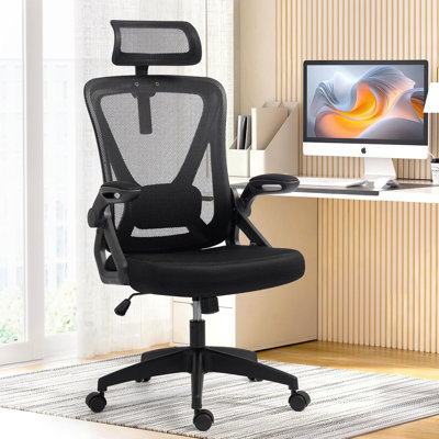 Mesh Office Chair With Adjustable Lumbar Support And High Back With Headrest, Swivel Rolling Computer Chair For Home Office