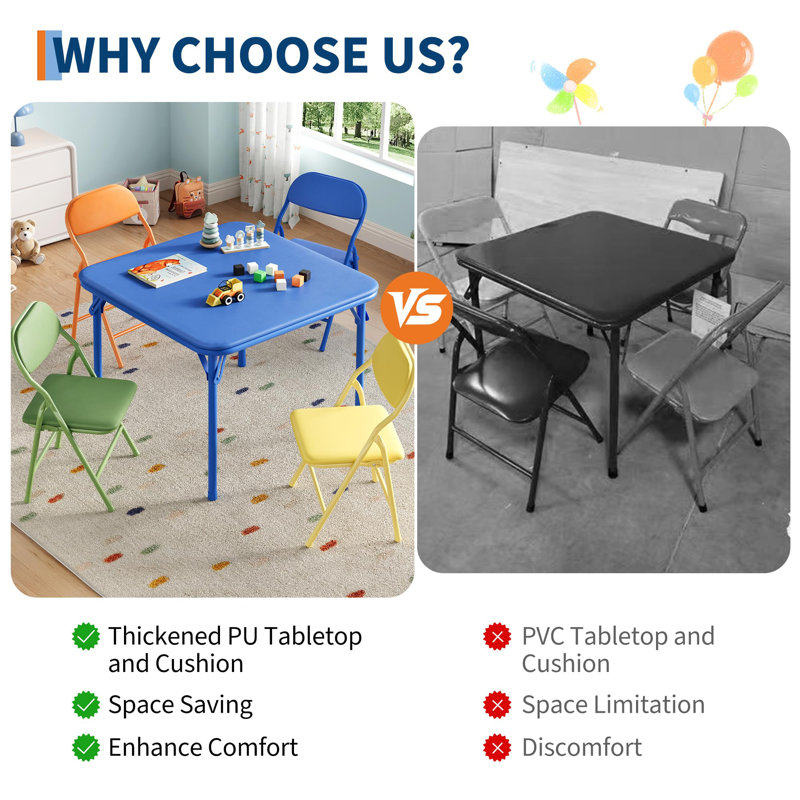 collapsible Kids Table and Chairs Set with PU Leather Surface – Lightweight Activity Table for Toddlers, Ideal for Dining, Crafts, Learning & Daycare – Pink (1 Table + 4 Chairs)