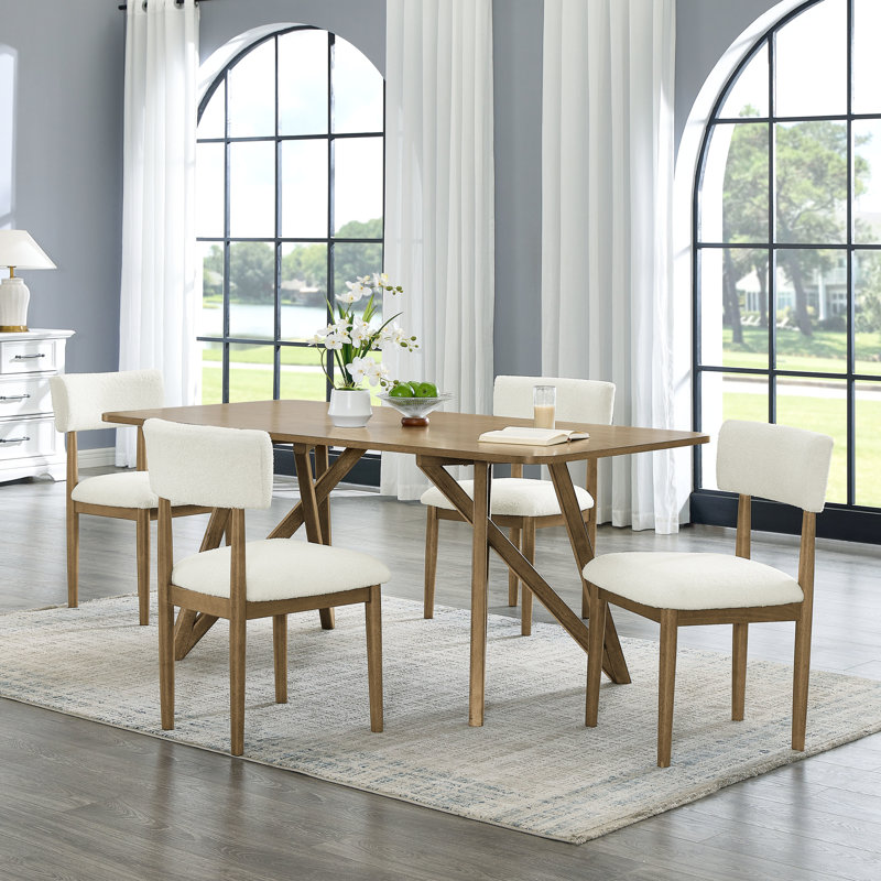 Darla 5Pc 70"W Rectangular Walnut Oak Geometric Cross Base Dining Set