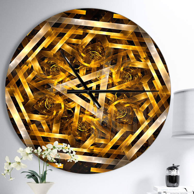 Horloge murale Fractal 3D Yellowish Hexagon, Moyen