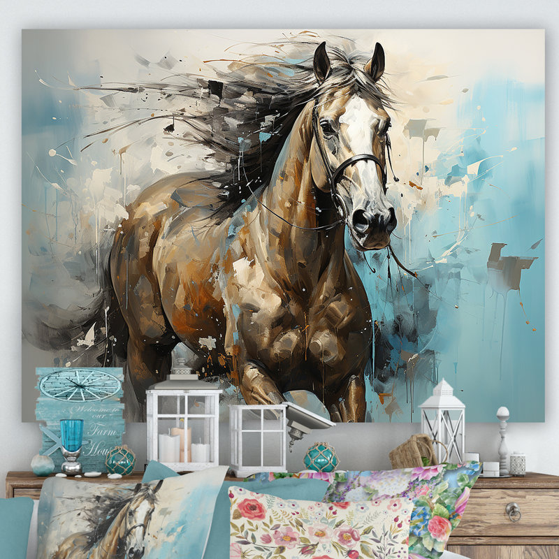 Cheval galopant fantaisiste - cheval, art mural, H 30 po x l 40 po x P 1,5 po, Toile tendue