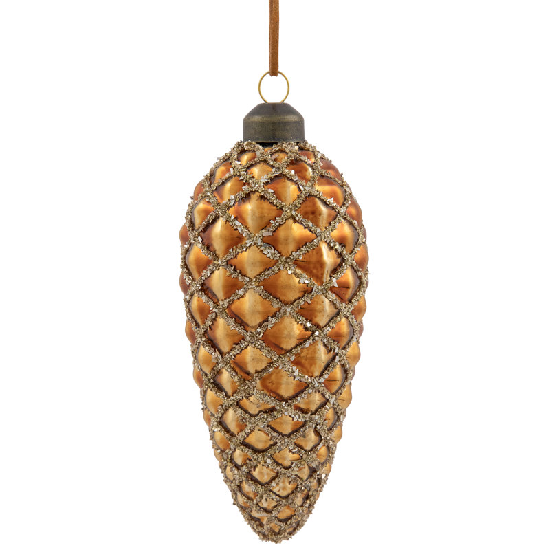 Glittered Pine Cone Glass Christmas Ornaments - 5" - Brown - 4Ct