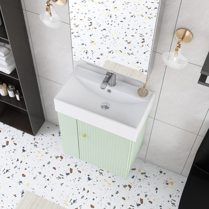 Meuble-lavabo mural 21,6 po avec comptoir en céramique intégré, Vert