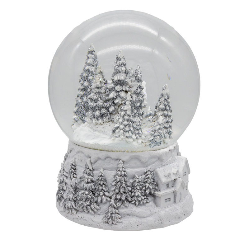 Kurt Adler Wind-Up Musical Silver & White Winter Scene Water Globe