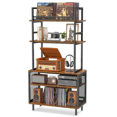 Large Record Player Stand With Vinyl Storage Shelf, 5-tier Tall Record Player Table W/display Shelf, Turntable Stand Vinyl Record Cabinet Organizer For Living Room Bedroom, Hold Up 400+ Albums