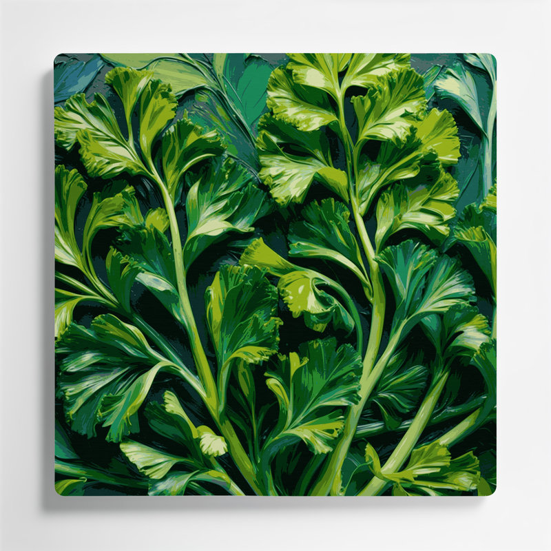 Art mural botanique vert persil en métal, H 192 po x l 192 po x P 0,05 po