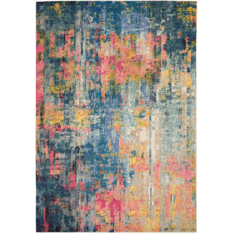 Velva Abstract Blue/Yellow/Pink Area Rug, Rectangle 6'7" x 9'7"