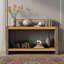 Console rustique avec queue d'aronde, aspect métallique vieilli, placage de bois