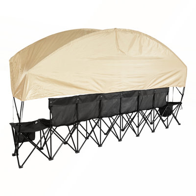 Portable Folding 6-Seat Bench with Sunshade, Storage Pockets, and Carrying Bag for Outdoor Events and Sports