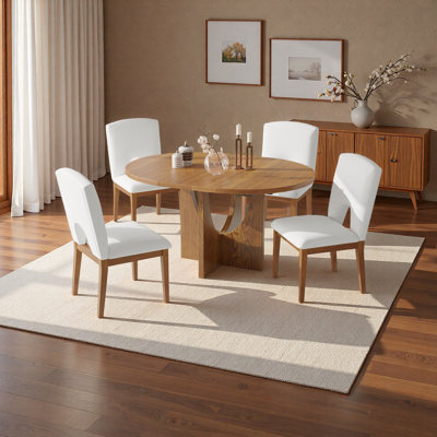 Modern 5-Piece Extendable Round Dining Table Set with 16.2inch Removable Leaf for Small Places