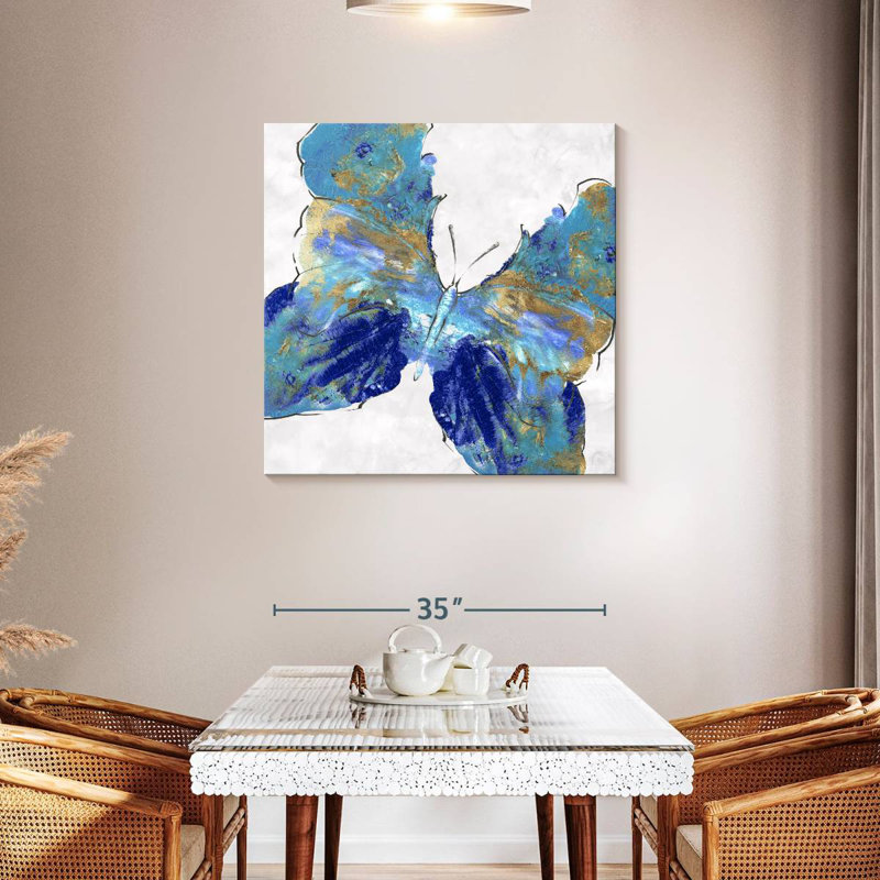Rayures dorées papillon bleu Brampt, H 36 po x l 36 po