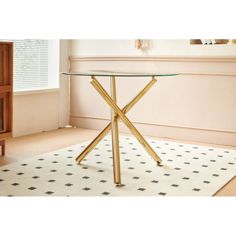 Ensemble de salle à manger 5 pièces, table de salle à manger à pieds en métal pour 4 à 6 personnes avec plateau en verre, table de salle à manger à piédestal, table basse de loisirs