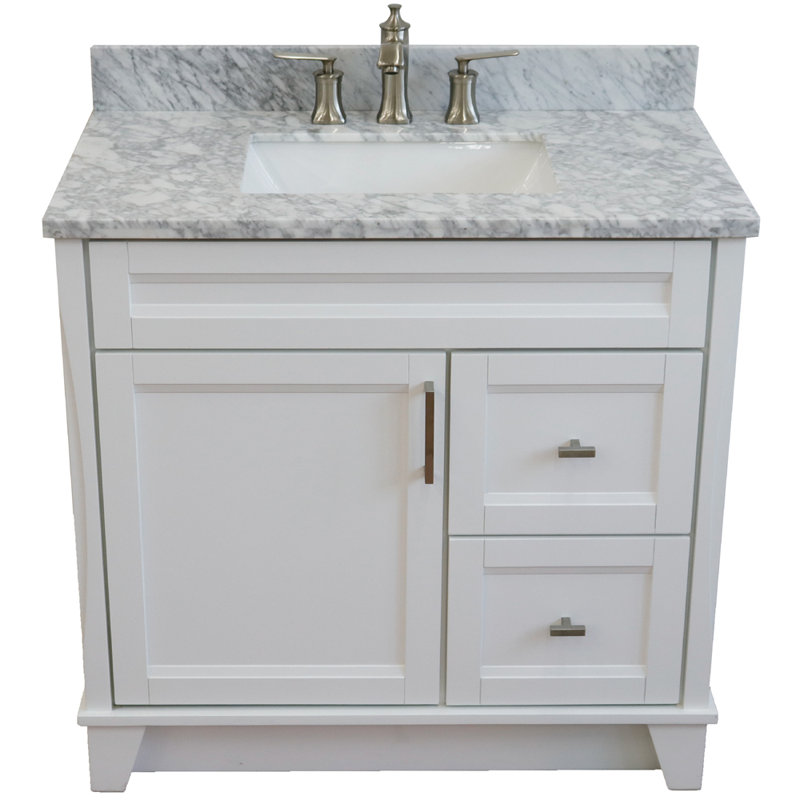 Ensemble de meuble-lavabo simple 37 po Tihomir, Blanc, Marbre de Carrare blanc