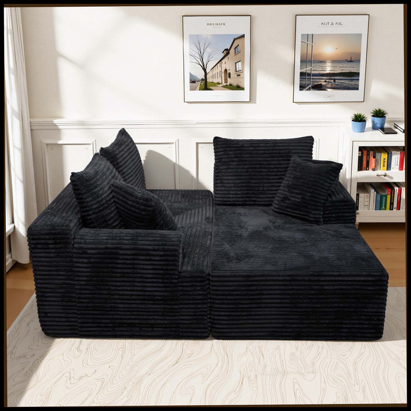 Ensemble de canapé modulaire moderne en chenille avec coussins moelleux, canapé modulaire en forme de L, salon libre et canapé tatami (méridienne) noir