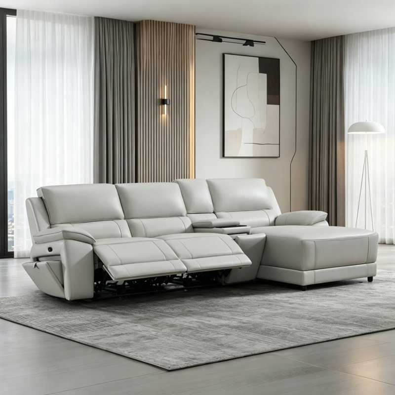 Carrabelle Leather Power Recliner Console,USB Port, Right Hand Facing, Smoke Genuine Leather