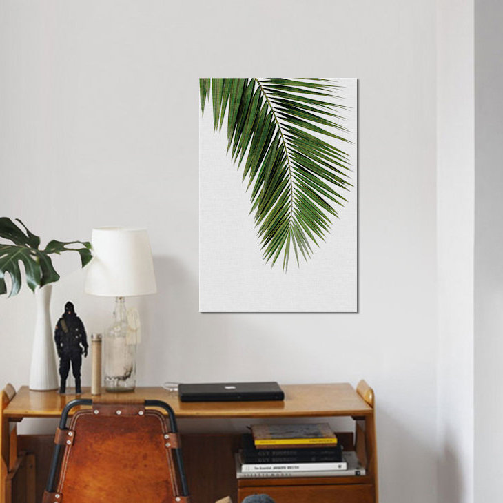 « palm leaf i », reproduction d’impression sur toile en vert, H 18 po x l 12 po x P 1,5 po, Toile tendue, Pas de tapis