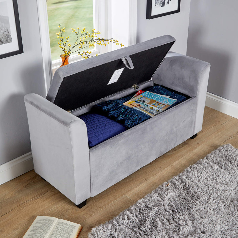 Cheeseman 120cm Wide Rectangle Solid Colour Standard Ottoman with Storage, Grey Fabric