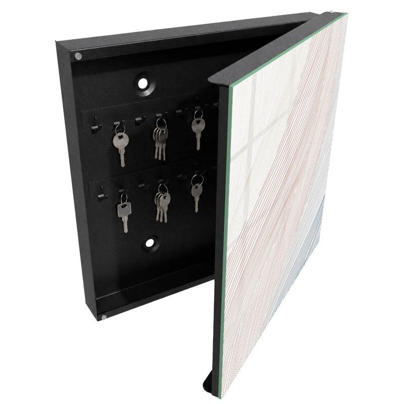 Key storage cabinet, Opens to the left, 30x30x5, Black, Dynamic lines and subtle colors, 