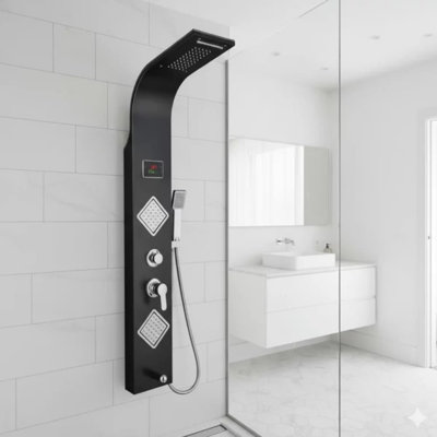 Tour de panneau de douche de luxe en acier inoxydable avec écran à DEL Zm6215 - Cartouche certifiée Upc - Noir