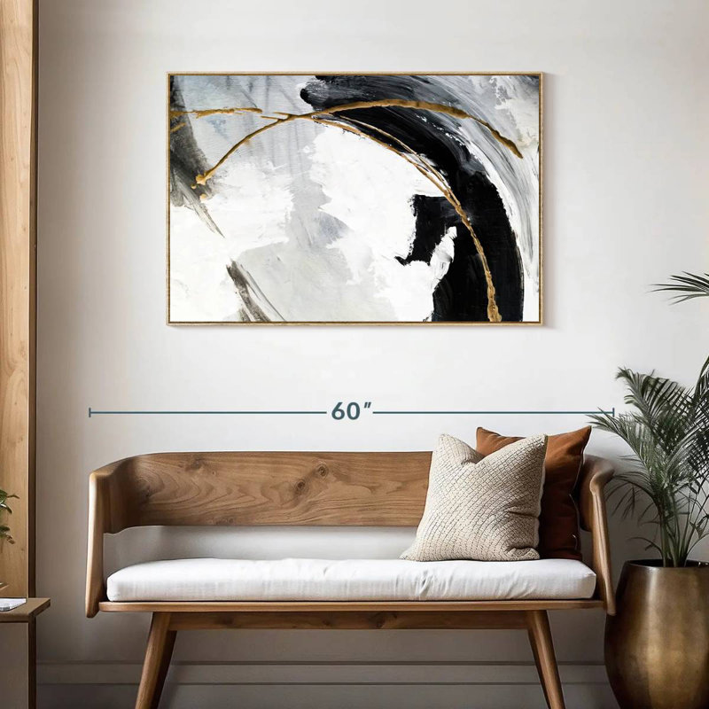 Noir, blanc et or Arciniega, Cadre flottant en bois naturel, 43 po x 29 po