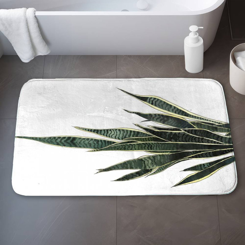 Snake plant Bath Mat with Non-Slip Backing - Quick Dry Memory Foam Bathroom Rug - Absorbent - Modern Plush Spa-Style - Machine Washable