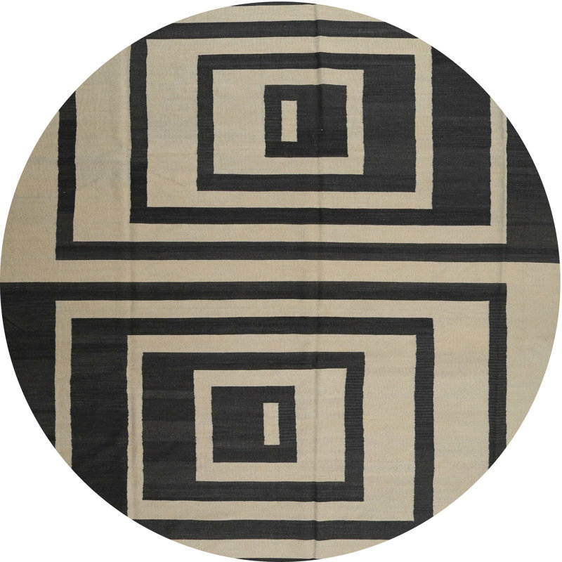 Tapis contemporain noir / beige, Rond 5 pi