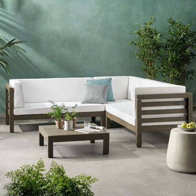 ensemble modulaire d'extérieur en bois avec coussins, blanc