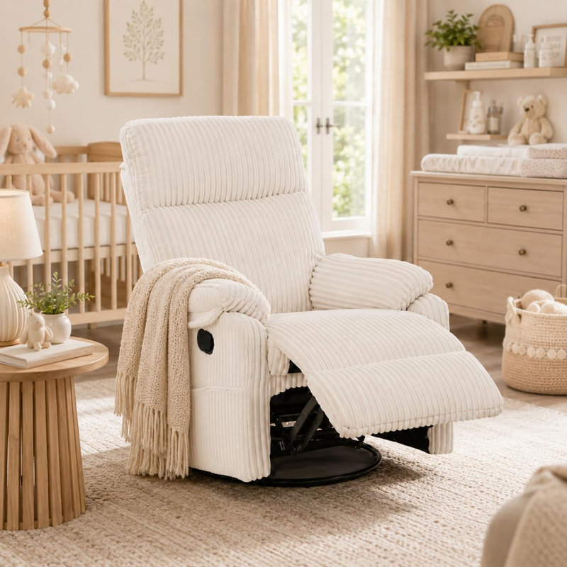 Petit fauteuil berçant manuel inclinable pour chambre de bébé / détente, beige, Beige