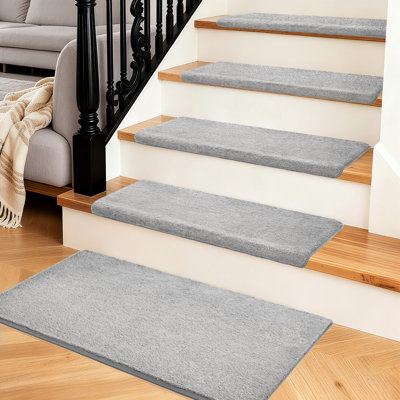 Non-Slip Indoor Stair Tread 14pcs with 1pcs Landing Mat (Gray,Set of 15)