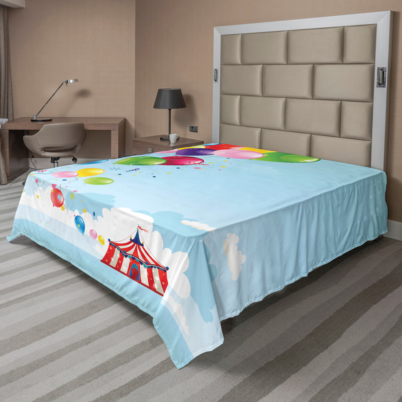 Ambesonne Circus Top Flat Sheet Carnival Tent Balloons Multicolor, California King Flat Sheet