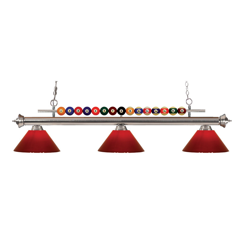 Luminaire suspendu linéaire à 3 lumières pour table de billard Chapa, Nickel brossé, Rouge