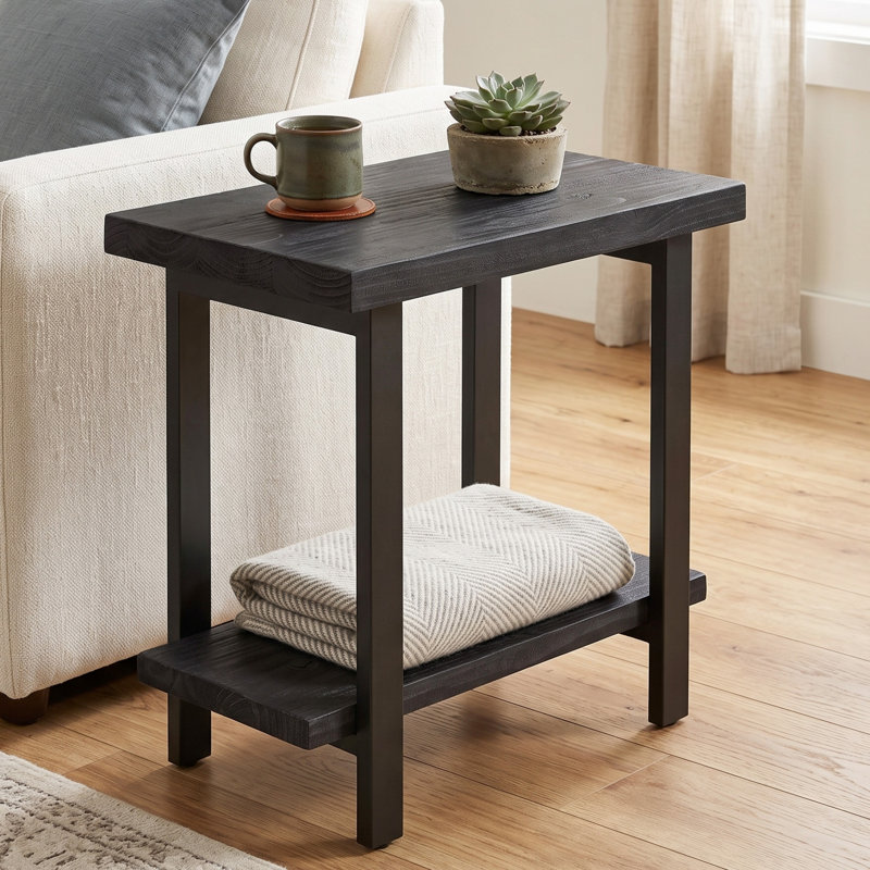 Pomona 2-Tier End Table with Metal Legs (Black), Black