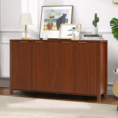 Fluted Buffet Sideboard Cabinet with Storage, Modern Wave Fluted Buffet Credenza with Adjustable Shelves, 4 Door Accent Bar Cabinets Console Table