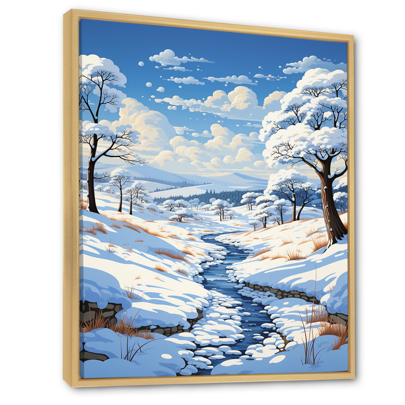 «Snow Winters River Solitude II», reproduction, H 44 po x l 34 po x P 1,5 po, Cadre naturel flottant