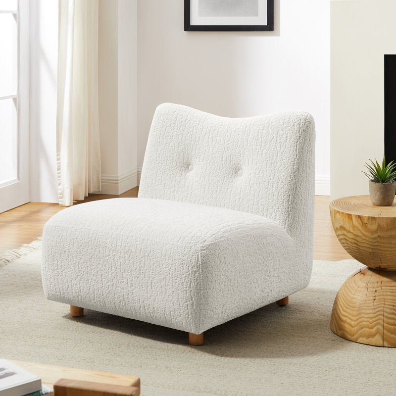 Jacquard Velvet Upholstered Tufted Armless Accent Slipper Chair, White