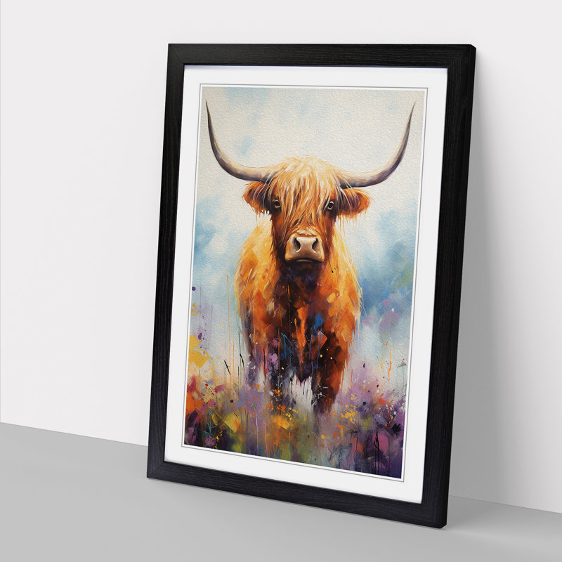 Highland Cow Symbolism No.2 - Single Picture Frame Print on Wood, Black, 46cm H x 34cm W x 2cm D