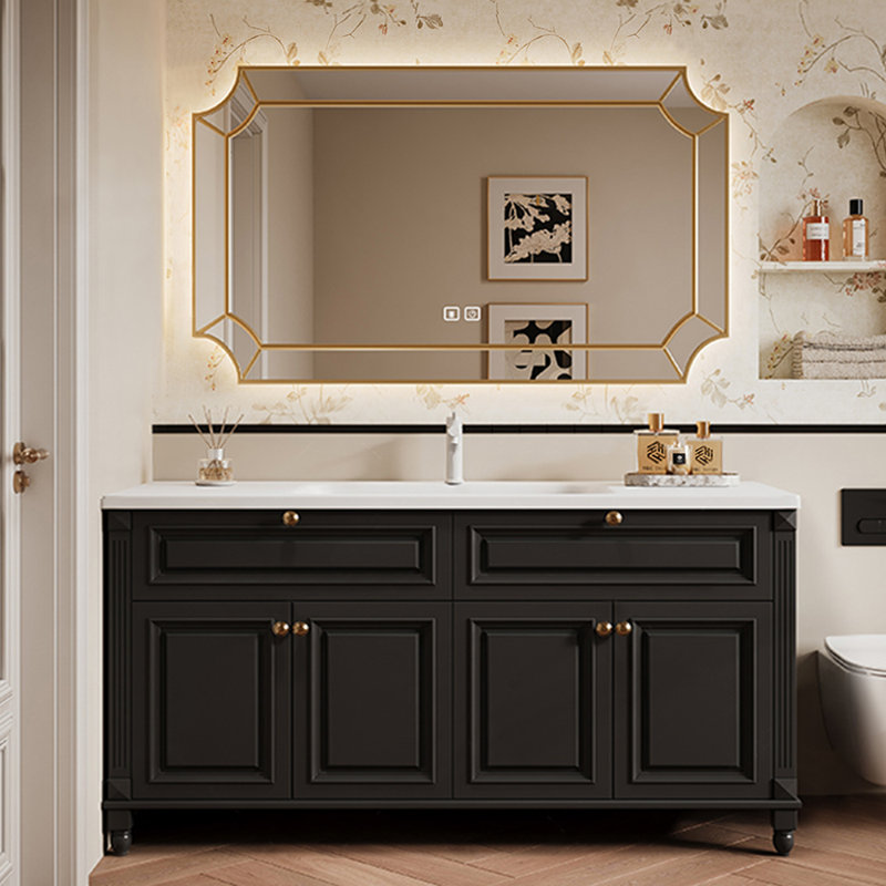 Armoire de salle de bain française de style crème, Noir, H 31,5 po x l 59 po x P 20,5 po