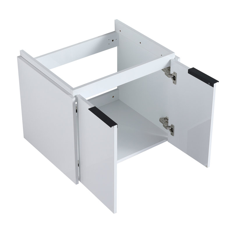 Meuble-lavabo à fermeture en douceur avec lavabo et deux petites tablettes de rangement
