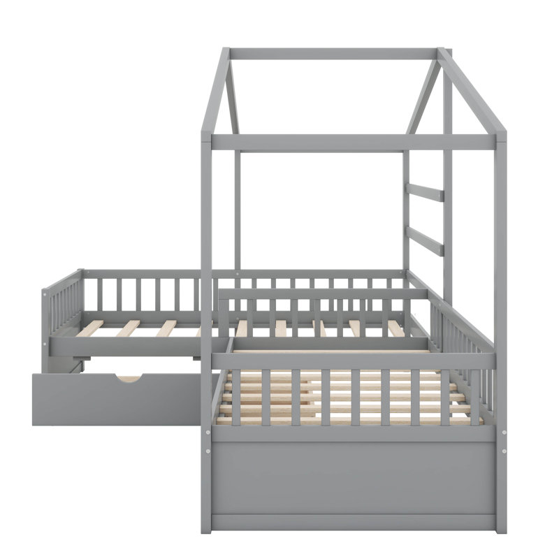Lit plateforme simple avec trois tiroirs de rangement, Gris