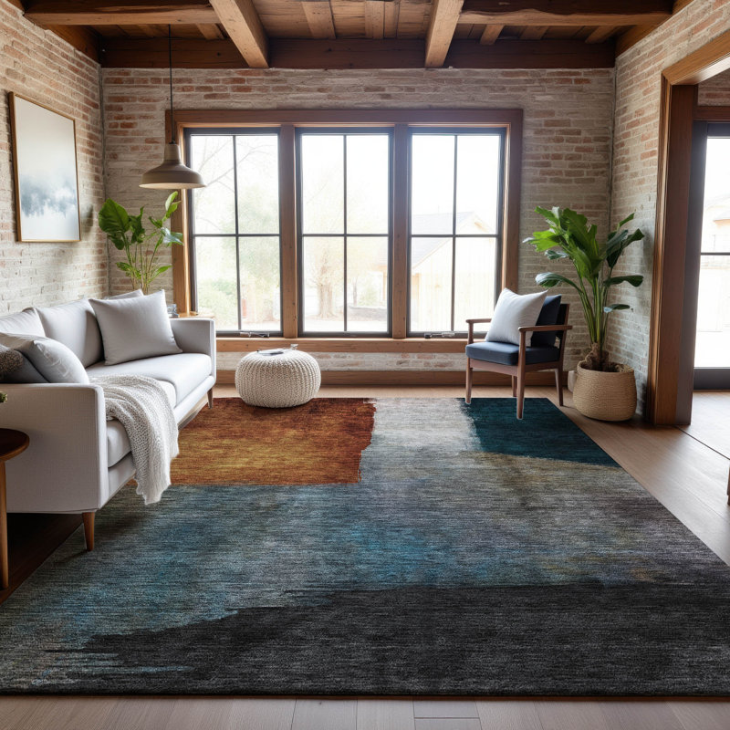 Premium Machine Washable Wayne AMF1100 Squares Rug, Rectangle 10 pi x 14 pi