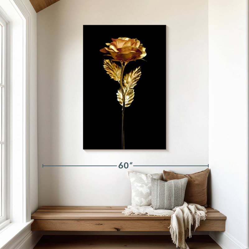 Fleur de rose dorée, H 45 po x l 30 po