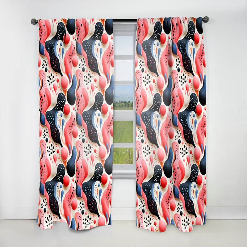 Hamish rose et bleu Mid-Century Trendy Patterns II - rideau en velours moderne - obscurcissant - 1 panneau, L 52 po x L 84 po