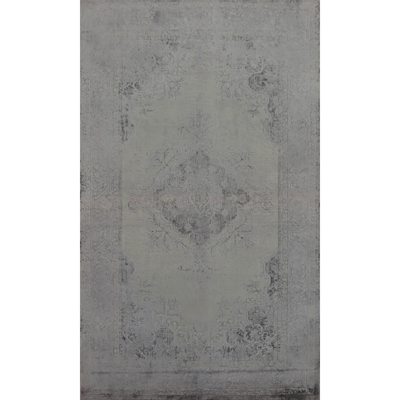 Tapis gris élégant d'inspiration rétro 5 x 8 po