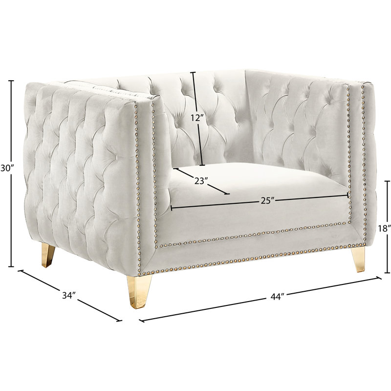 Fauteuil en velours capitonné l 44 po Michelle, Velours crème