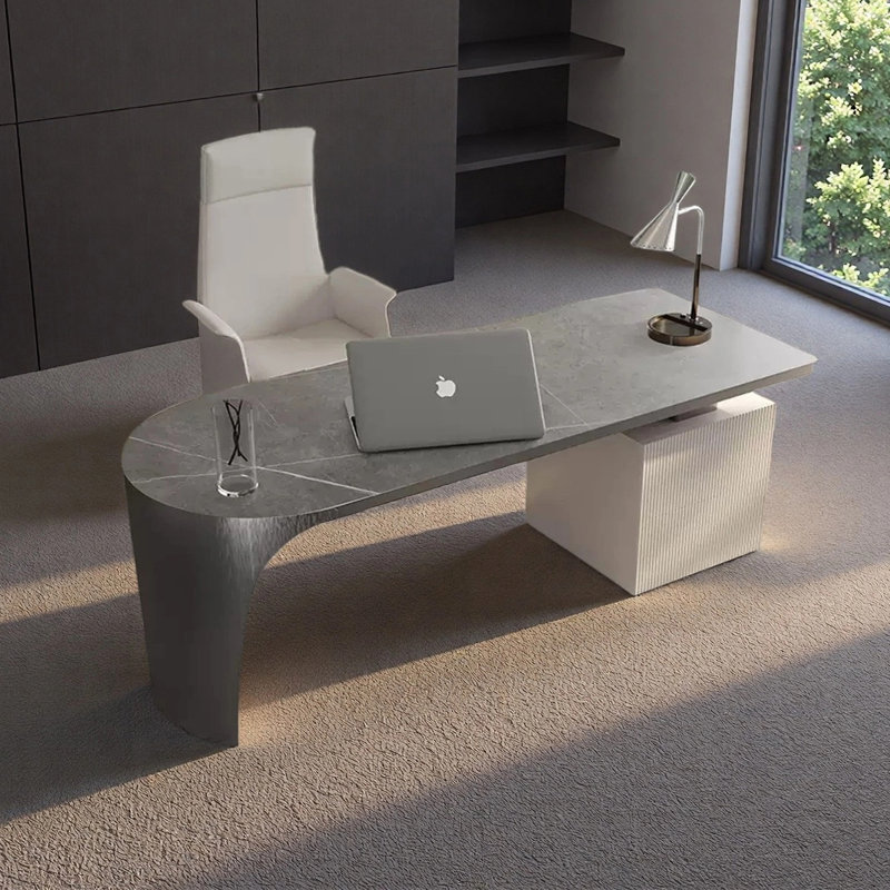 Bureau de petite taille Home Home, Gris / Blanc, H 29,53 po x l 70,87 po x P 27,56 po