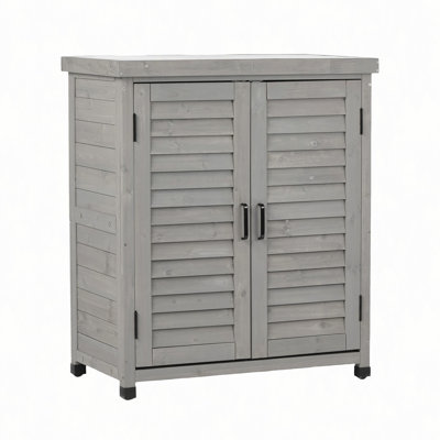 Banc de rempotage avec armoire de rangement et plateau de table en métal pour patio extérieur, meuble de jardin en bois 31,5 x 17 x 36 po