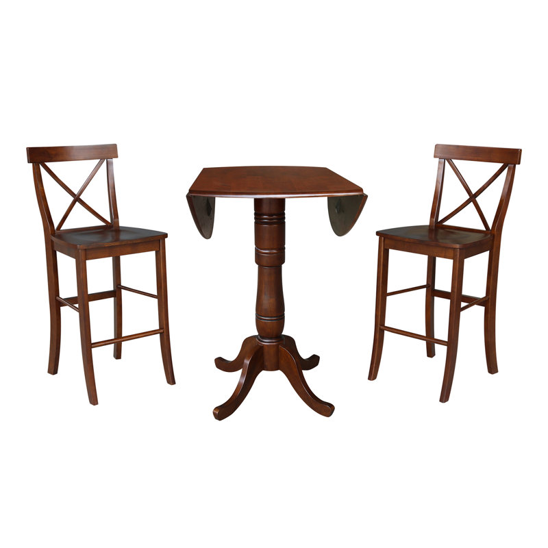 Danyela Bar Height Drop Leaf Solid Wood Dining Set, Espresso