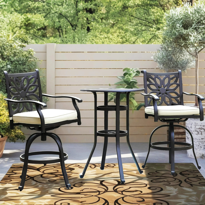 Alexamarie 2 - Person Patio Dining Set with Round Table , Cushions Included
