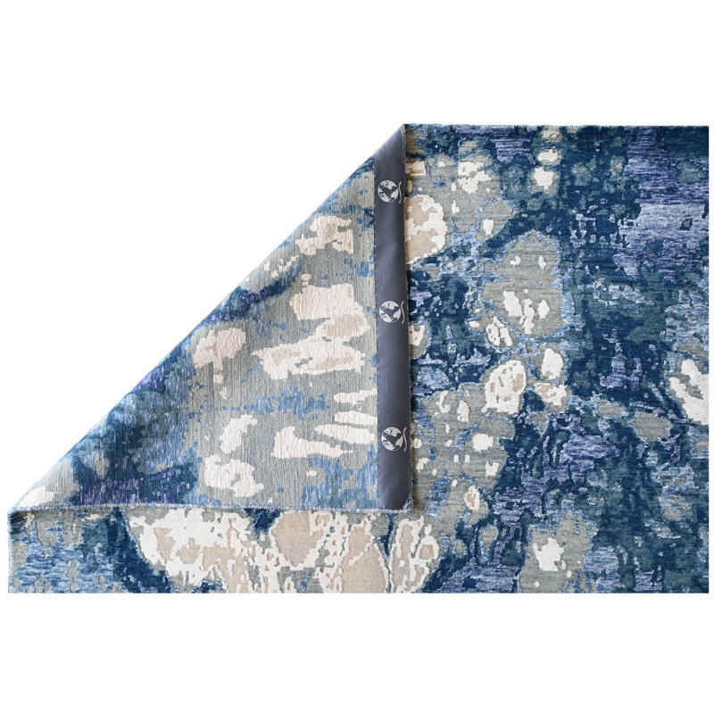 Tapis rectangulaire bleu / ivoire / gris, Rectangle 9 pi x 12 pi